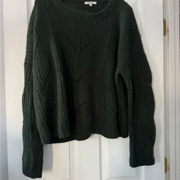 Madewell Deep Green Textured Crew Neck Sweater - Picture 1 of 4
